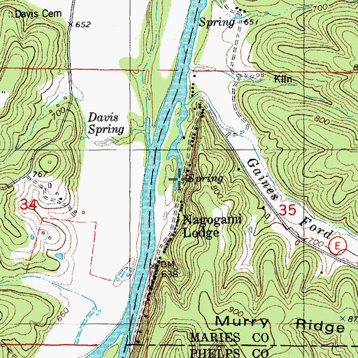 Topographic Map of Gaines Ford Spring, MO