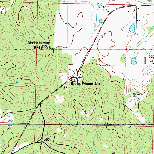 Topographic Map of Rocky Mount, MO