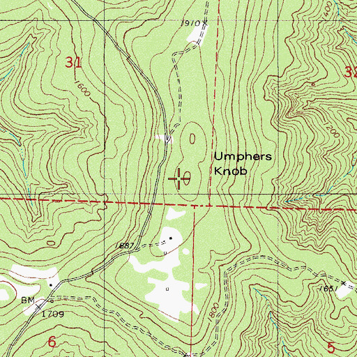 Topographic Map of Umphers Knob, AR