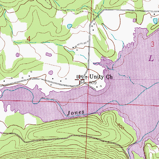 Topographic Map of Unity Church, AR