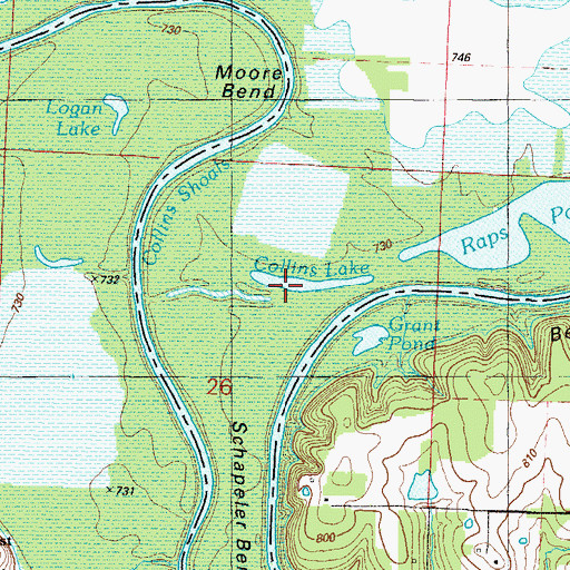 Topographic Map of Collins Lake, MO