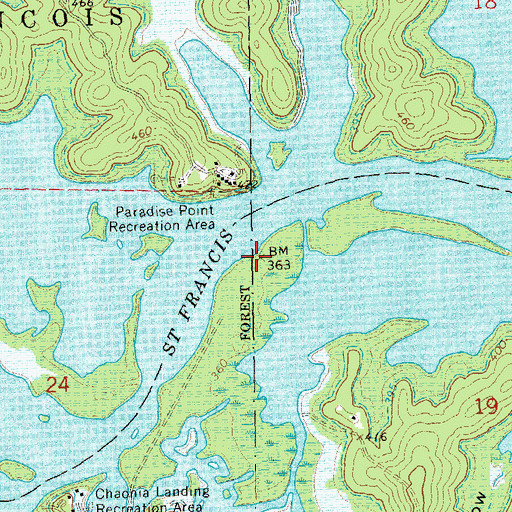 Topographic Map of Chaonia (historical), MO