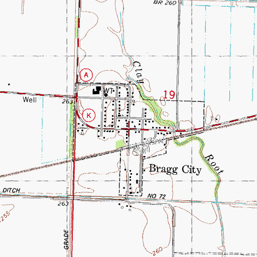 Topographic Map of Bragg City, MO