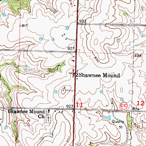 Topographic Map of Shawnee Mound, MO