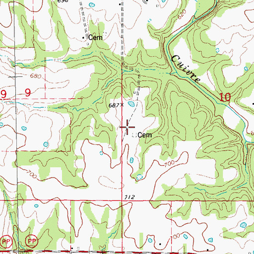 Topographic Map of Hildrey (historical), MO