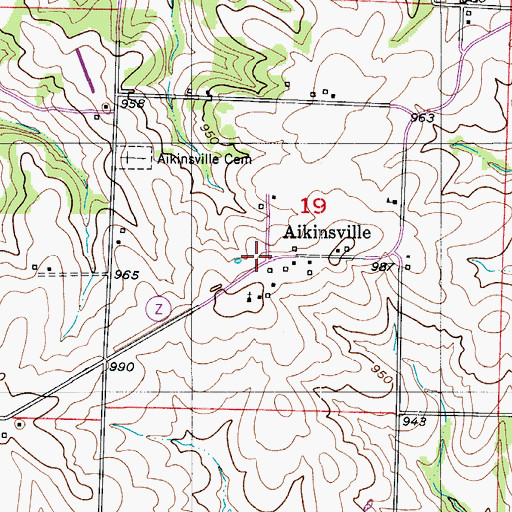 Topographic Map of Aikinsville, MO