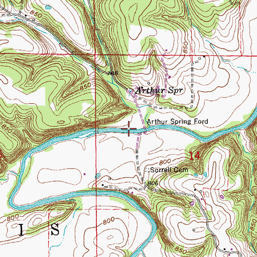 Topographic Map of Arthur Spring Ford, MO