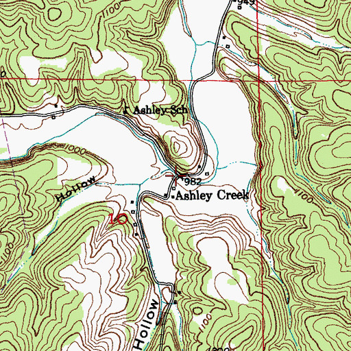 Topographic Map of Ashley Creek, MO