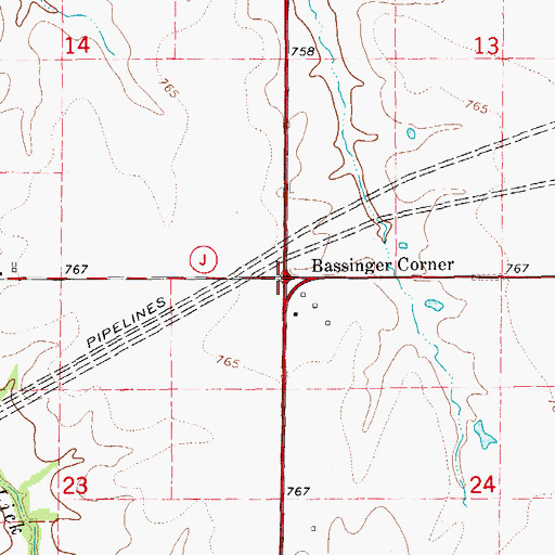 Topographic Map of Bassinger Corner, MO