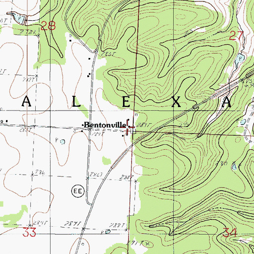 Topographic Map of Bentonville, MO