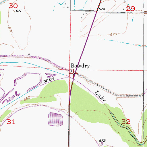 Topographic Map of Bowdry (historical), MO