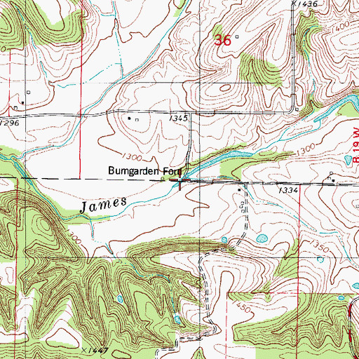 Topographic Map of Bumgarden Ford, MO