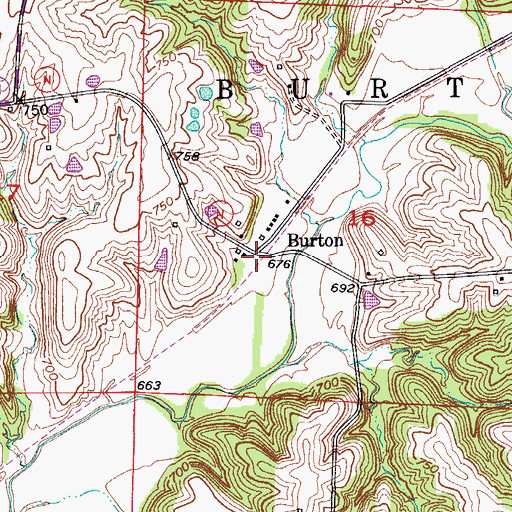 Topographic Map of Burton, MO