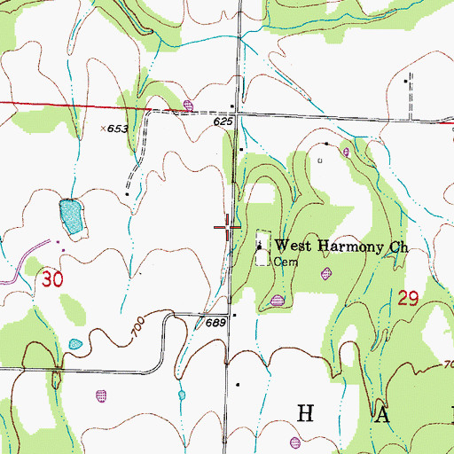 Topographic Map of West Harmony Church, AR