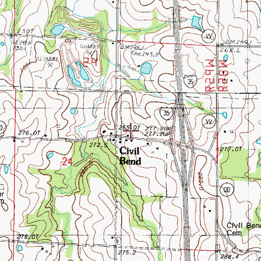 Topographic Map of Civil Bend, MO