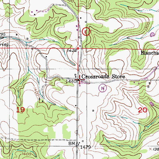 Topographic Map of Crossroads Store, MO