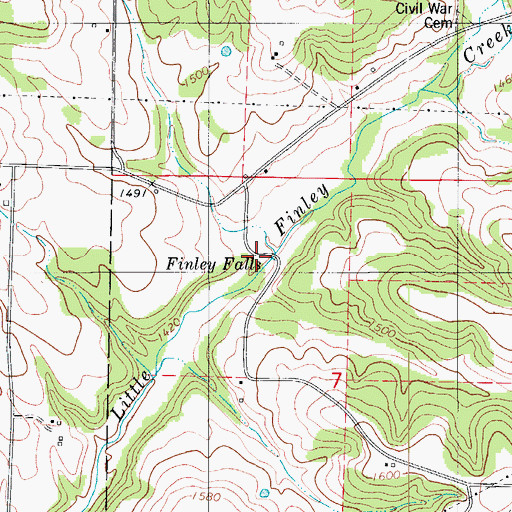Topographic Map of Finley Falls, MO