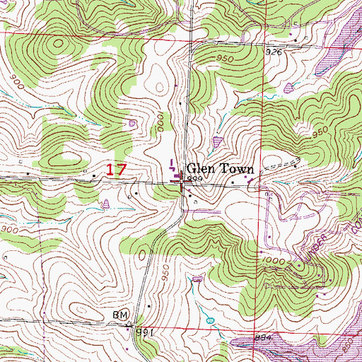 Topographic Map of Glen Town, MO