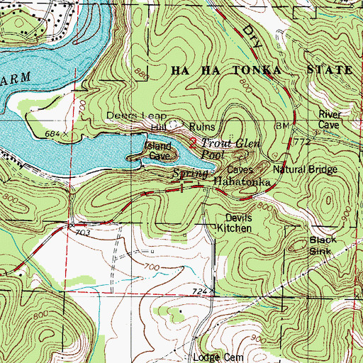 Topographic Map of Hahatonka, MO