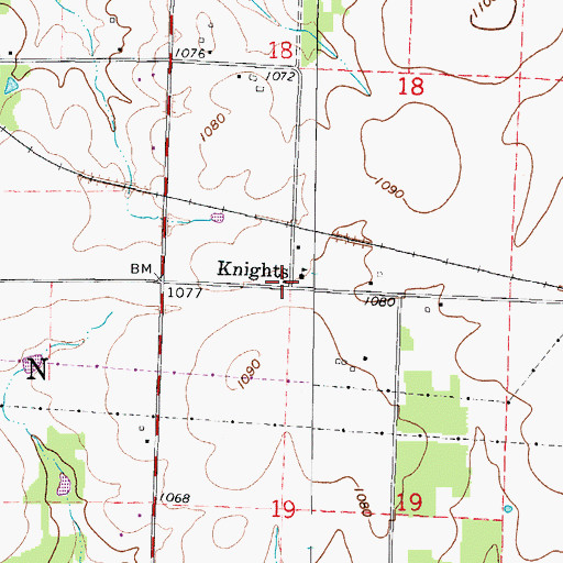 Topographic Map of Knights, MO
