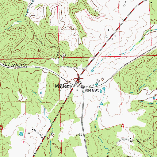 Topographic Map of Millers, MO