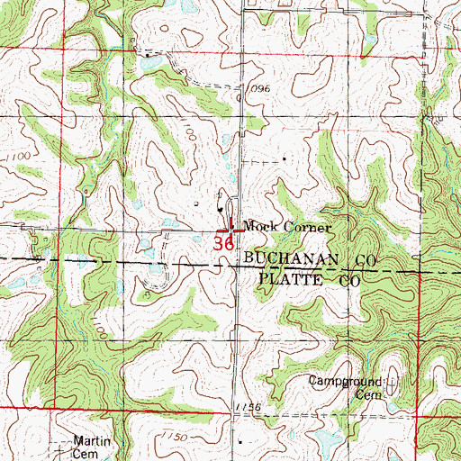 Topographic Map of Mock Corner, MO
