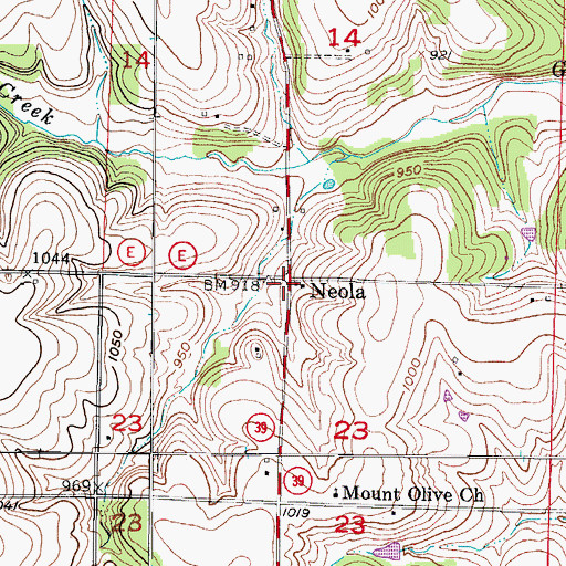 Topographic Map of Neola, MO