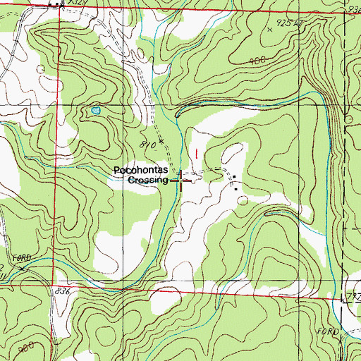 Topographic Map of Pocohontas Crossing, MO
