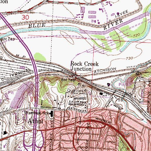 Topographic Map of Rock Creek Junction, MO