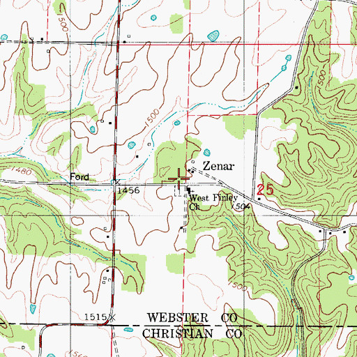 Topographic Map of Zenar, MO