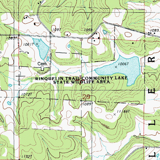Topographic Map of Rinquelin Trail Community Lake State Wildlife Area, MO