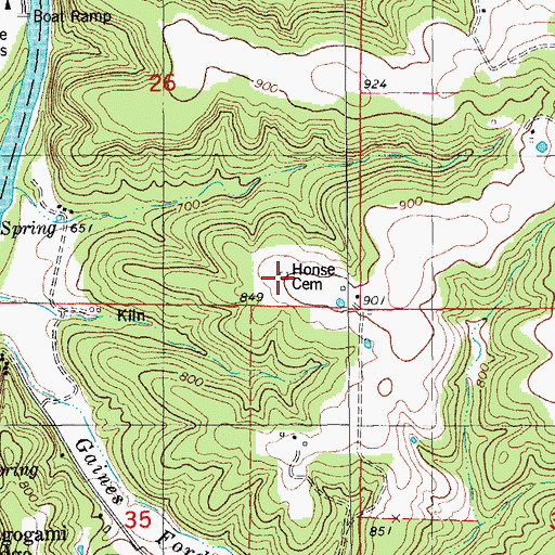 Topographic Map of Honse Cemetery, MO