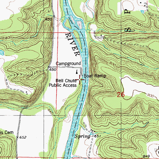 Topographic Map of Bell Chute Public Access, MO