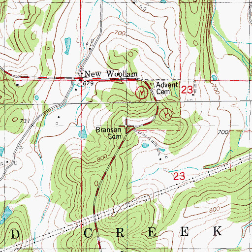 Topographic Map of Branson Cemetery, MO