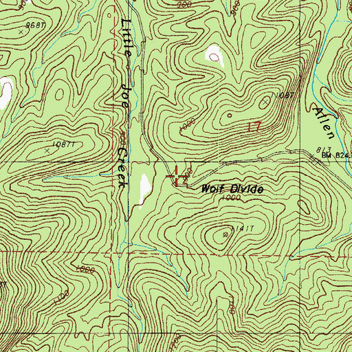 Topographic Map of Wolf Divide, AR