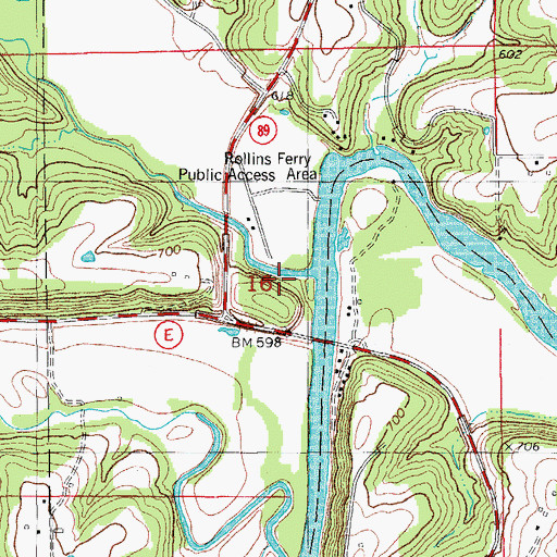 Topographic Map of Rollins Ferry Public Access Area, MO