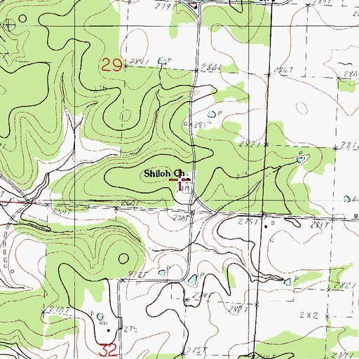 Topographic Map of Shiloh Church, MO