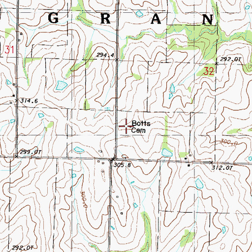 Topographic Map of Botts Cemetery, MO