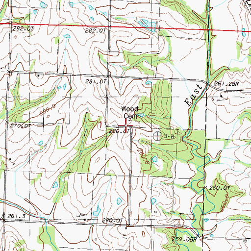 Topographic Map of Oak Grove Wood Cemetery, MO