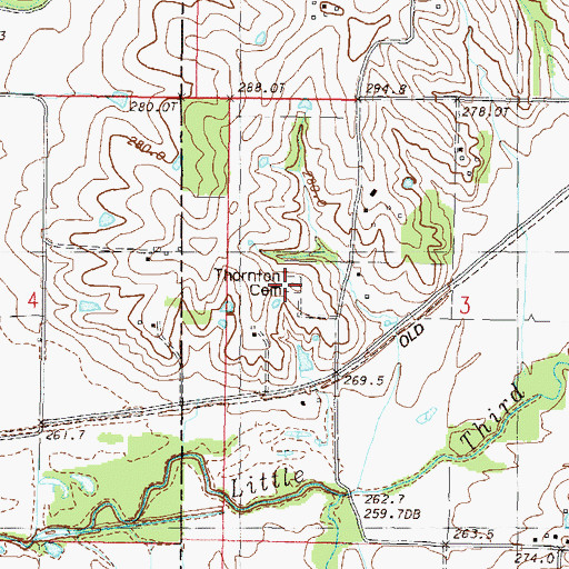 Topographic Map of Thornton Cemetery, MO