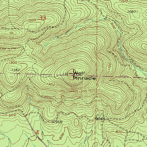 Topographic Map of Wolf Pinnacle, AR
