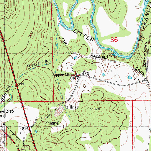 Topographic Map of Copper Mines Church, MO
