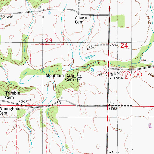 Topographic Map of Mountain Dale Cemetery, MO