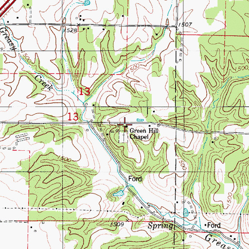 Topographic Map of Green Hill Chapel, MO