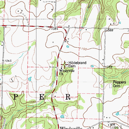 Topographic Map of Hildebrand Cemetery, MO