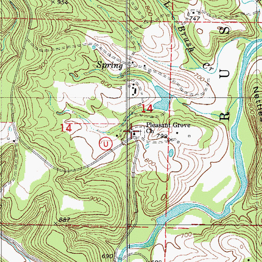 Topographic Map of Pleasant Grove Church, MO