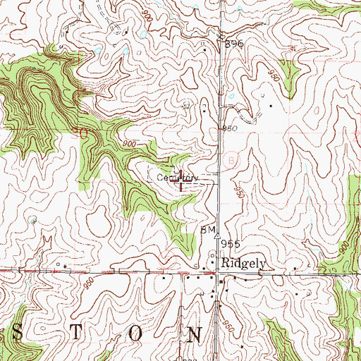 Topographic Map of Ridgeley Cemetery, MO