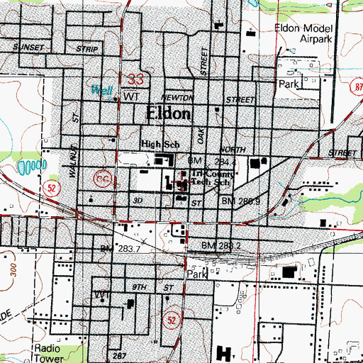 Topographic Map of Tri-County Tech School, MO