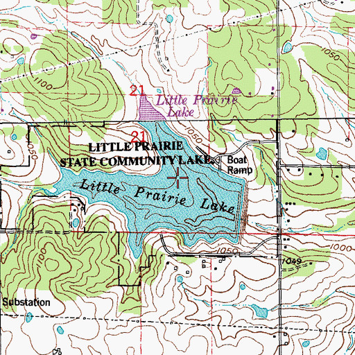 Topographic Map of Little Prairie Community Lake, MO
