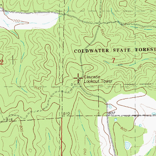 Topographic Map of Cascade Lookout Tower, MO